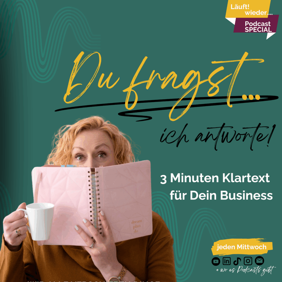 Jasmin Möser ist die Expertin für Selbstständige und kleine Unternehmen. In ihrem wöchentlichen Video-Podcast beantwortet sie typische Fragen von Selbstständigen rund um Finanzen, Selbstmanagement und Selfcare.