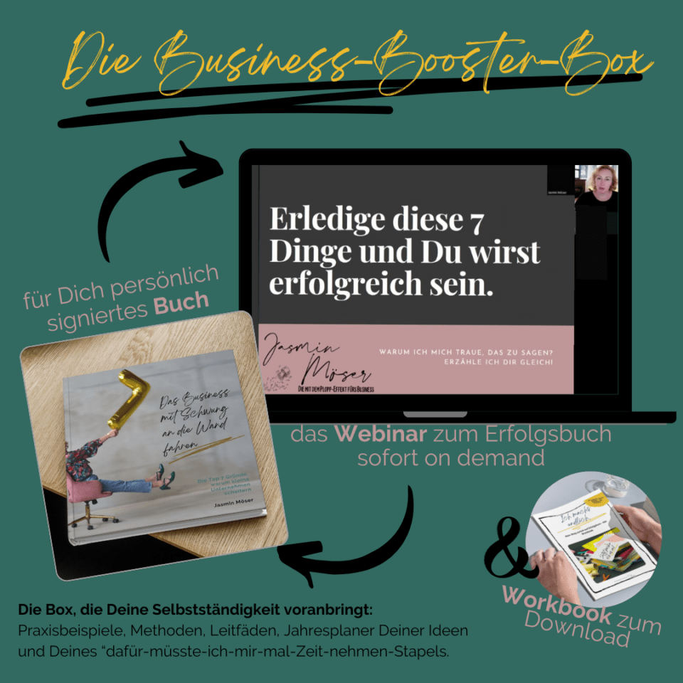 Jasmin Möser ist Expertin und erfahrene Beraterin für Selbstständigkeit. In ihrer Business-Booster-Box bietet sie einen Leitfaden für das erfolgreiche Führen kleiner Unternehmen.